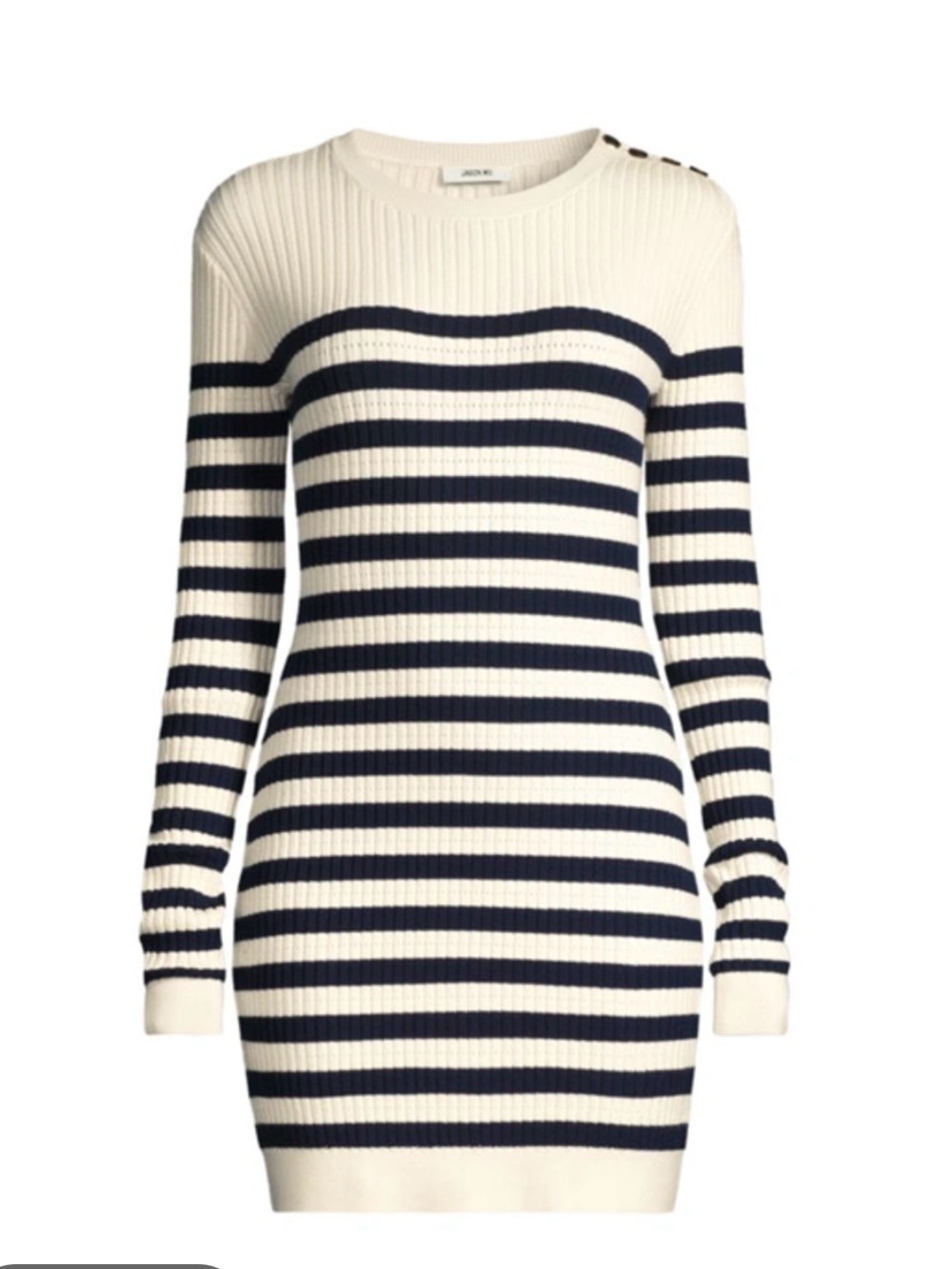Jason Wu Merino Wool Striped Ribbed Sweater Dress in Cream and Navy Size M